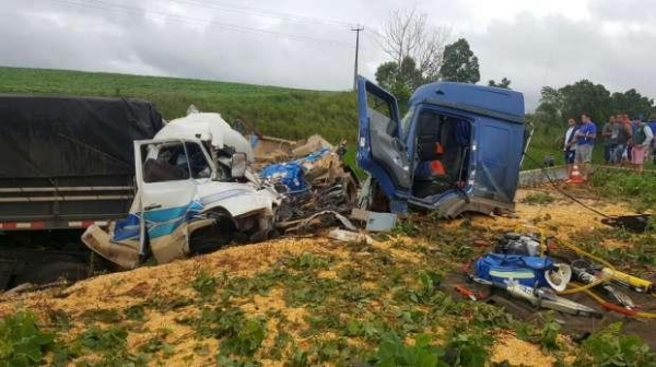 O impacto muito forte destruiu os dois caminhões. (Foto: Divulgação)