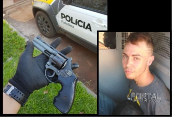 O criminoso foi preso e encaminhado juntamente com a arma, um revolver calibre 32 municiado. (Foto: PM)