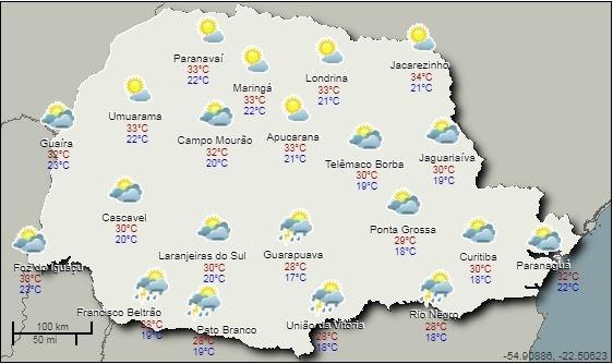 As chuvas vêm acompanhadas de raios e trovoadas (Foto: Simepar )