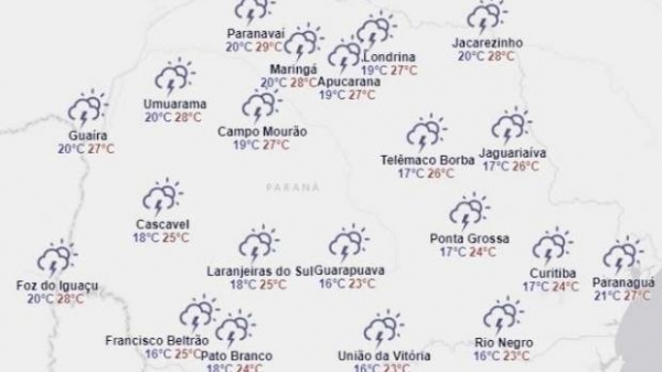 Para Nova Santa Rosa tem previsão de 3 mm á tarde. (Foto: Simepar)