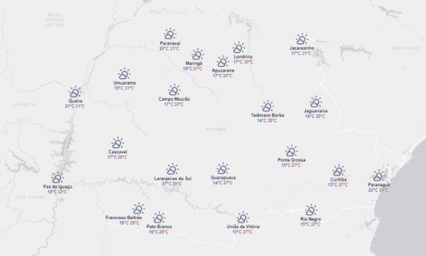 Frente fria no sul do país pode provocar chuvas em regiões do Paraná (Foto: Simepar )