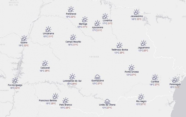 Temperaturas são elevadas nesta sexta-feira no Paraná (Foto: Simepar )