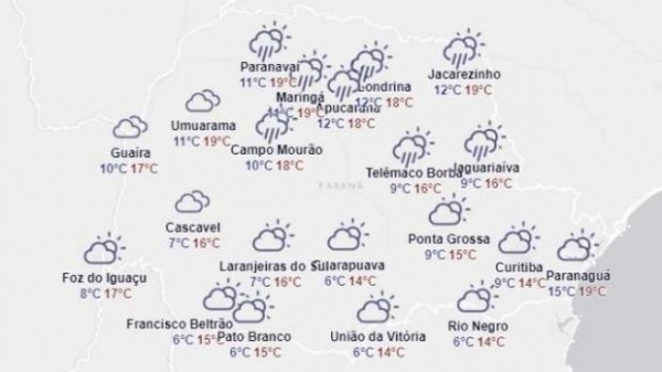 Em Cascavel, a segunda-feira (9) começou com 7,3 ºC . (Foto: Simepar)