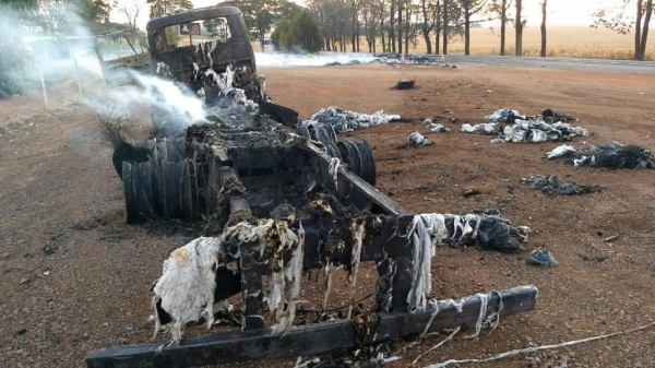 Veículo ficou totalmente destruído após o incêndio (Foto: Alberto D\'angele/RPC )