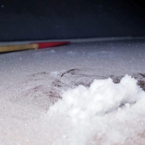 Camada de cristais de gelo formada pela geada em São Joaquim (Foto: Mycchel Hudsonn Legnaghi/São Joaquim Online)