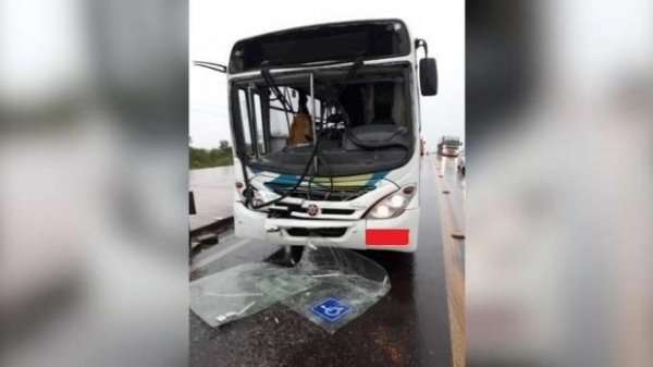 O coletivo, que fazia a linha Cascavel/Capitão Leônidas Marques colidiu na traseira de um caminhão-baú (Foto: FM Interativa )