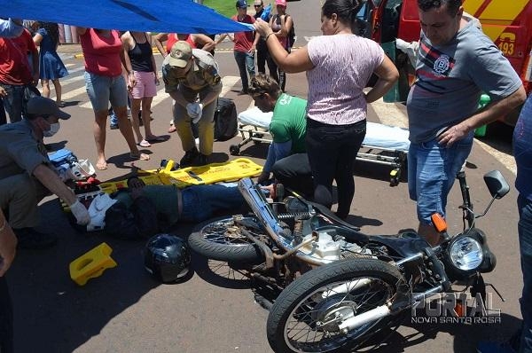 O motociclista  foi socorrido em encaminhado ao Bom Jesus. (Fotos: Bogoni/Radar BO/Catve)