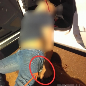 A foto mostra a arma do elemento atingido. (Foto: Portal Nova Santa Rosa)