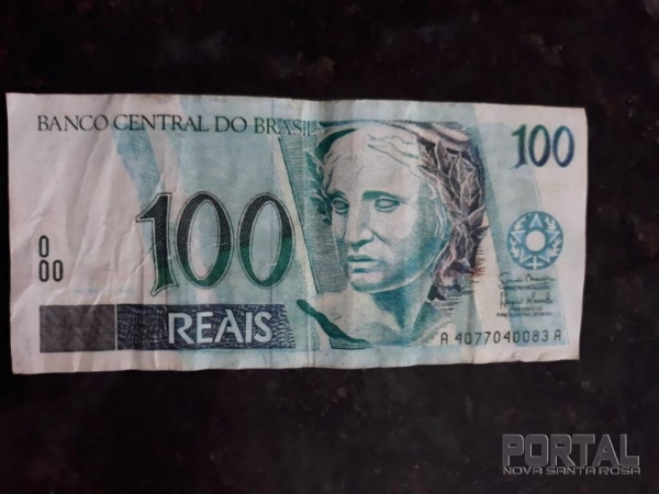 Nota Falsa repassada no comércio de Nova Santa Rosa. (Foto: Portal Nova Santa Rosa)