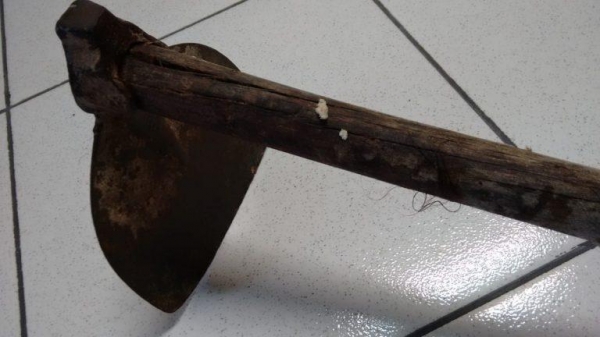 O suspeito usou uma enxada para cometer o crime. (Foto: Divulgação/PC)