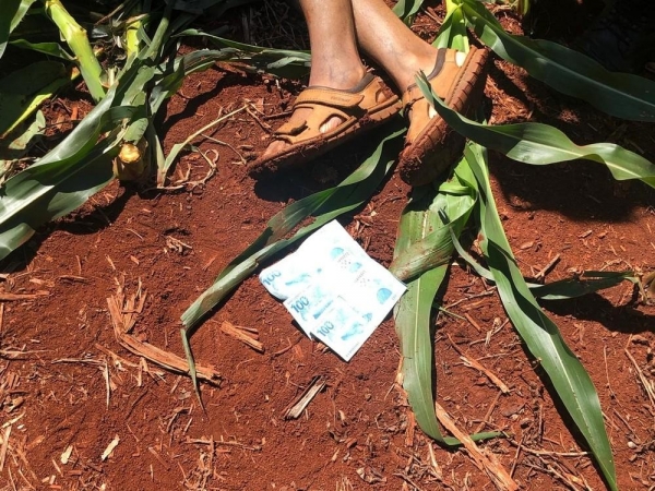 O corpo de Ênio Roberto Pereira estava com várias marcas de tiro e foi encontrado na área rural, com as mãos amarradas e ao lado da caminhonete do caminhoneiro — Foto: Polícia Civil/Divulgação