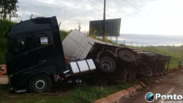 Parte da carga ficou espalhada às margens da rodovia.(Ponto da Notícia)