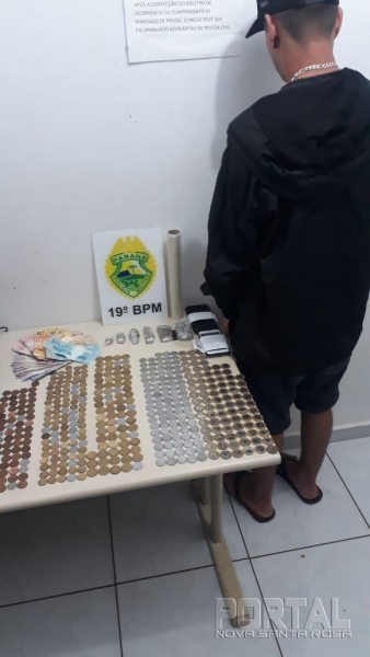 O jovem foi preso com dinheiro e maconha. (Fotos: Divulgação)