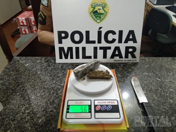O menor foi apreendido juntamente com a arma e a droga. (Fotos: PM - Divulgação)