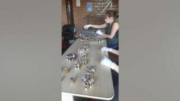 Na manhã de hoje (11) servidores municipais realizaram a separação dos frascos para contabilização e organização do material.(Foto: Divulgação)