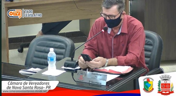 Vereador Darci Raiter na sessão de ontem. (Foto: Reprodução Câmara de Vereadores)