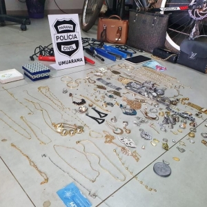 Objetos apreendidos na casa de um dos suspeitos, em Tapejara — Foto: Diego Canci/RPC