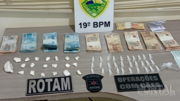 Imagem da droga e dinheiro apreendido. (Foto: Portal Nova Santa Rosa/Bogoni)