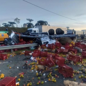 Dois caminhões bateram na BR-116, neste sábado (11); três pessoas morreram — Foto: André Zanfonatto/RPC