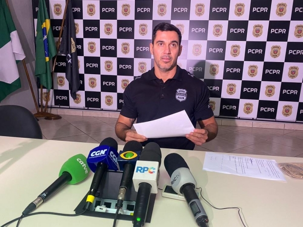 Delegado da Polícia Civil Fabiano Moza deu detalhes sobre a investigação — Foto: RPC Cascavel