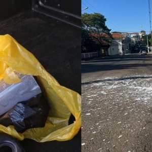 Sacola e o local com a marca do produto jogado na jovem — Foto: Reprodução