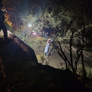Ponte é estreita e não possui muretas, apenas um meio-fio baixo — Foto: Polícia Civil