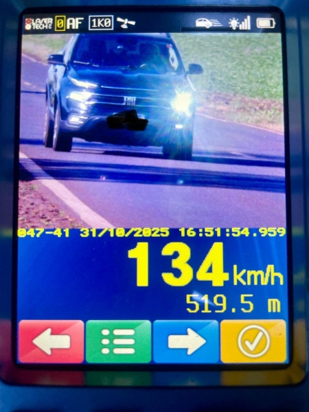 Maior velocidade registrada foi de 134 km/h em trecho onde o limite é de 80 km/h. Foto: PRE.